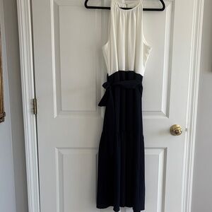 DKNY Navy and White Midi Dress